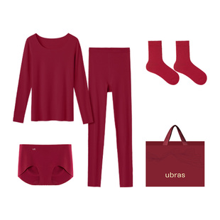 ubras本命年红色含羊毛保暖内衣套装男女结婚生肖马新年秋衣秋裤