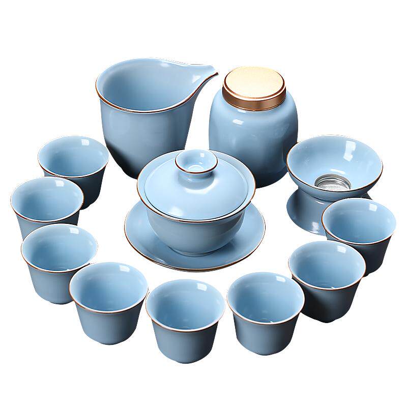 天蓝色开片汝窑功夫茶具