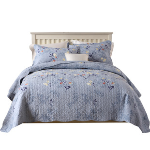 斜纹全棉绗缝床盖三四件套夹棉床单加棉被套四季双人衍缝加厚铺盖