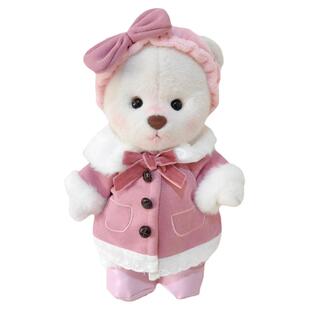 莉娜小熊衣服30cm中号粉蝴蝶结冬装大衣套装娃衣毛绒玩偶换装着替