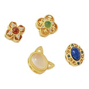 古法金保色青金石玛瑙石榴石椭圆隔珠手工DIY手链串珠镂空散珠