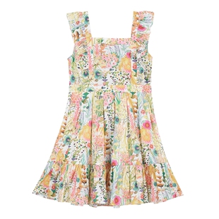 春夏女童方领Liberty印花背心连衣裙 erdosKIDS鄂尔多斯童装