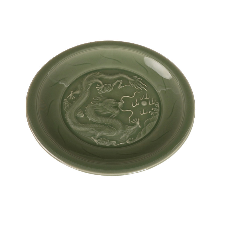精品青瓷龙盘子摆件工艺品