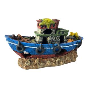 鱼缸造景装饰海盗帆船摆件躲避屋手工树脂船环保水族箱渔船躲避洞