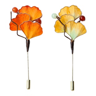 江南拾花 非遗手工秋冬银杏叶绒花胸针日常西装毛衣胸花别针配饰