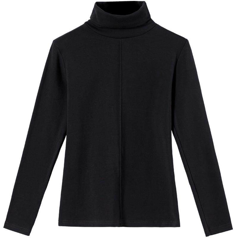 保暖衣服加厚加绒t恤黑色高领打底衫女长袖春秋百搭纯棉白色体恤
