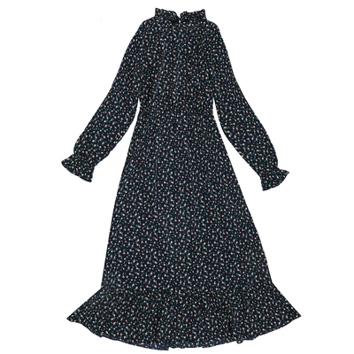 加绒加厚碎花连衣裙过膝长裙气质