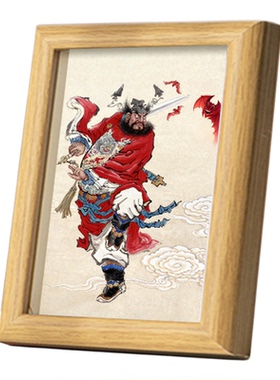 钟馗护子图画像挂画招财镇宅平安招福门神摆件天师伏魔图相框摆台