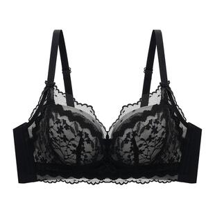 平胸专用内衣女小胸聚拢加厚馒头杯6厘米显大黑色文胸aa杯不空杯