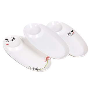 密胺仿瓷餐具商用饺子盘带醋碟酱碟水饺盘菜盘寿司盘龙虾子母盘