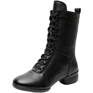 意中飞真皮舞蹈鞋女鞋广场舞鞋子爵士秋冬款跳舞鞋软底水兵舞蹈靴