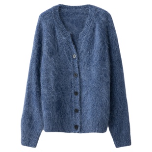 SILVIYE100纯山羊绒花纱拉绒毛衣女高端加厚拉绒羊绒衫针织外套