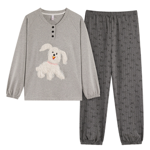 纯棉睡衣女款2026新款春秋季带胸垫长袖可爱卡通100%全棉家居服冬