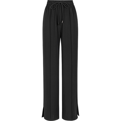 KBNE黑色休闲裤女拖地裤窄版垂感阔腿裤2025夏季新款开叉爆款裤子