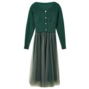 秋水伊人针织衫吊带网纱裙秋冬时尚套装2026春季新款女百搭两件套