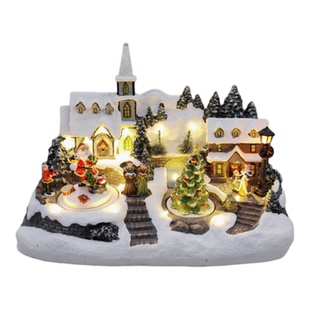 圣诞节装饰品发光音乐小房子摆件圣诞礼物欧式双转小火车圣诞老人