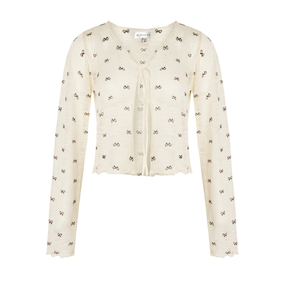 Kroche  bowknot 系带设计 满印防晒针织开衫