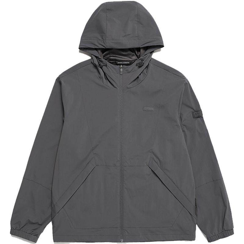 国家地理男款户外休闲运动夹克高领连帽登山服露营外套经典纯色