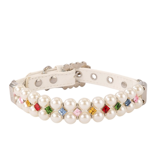 宠物外出项圈可扣牵引绳狗狗猫咪通用脖圈项链钢丝串珠颈圈白色