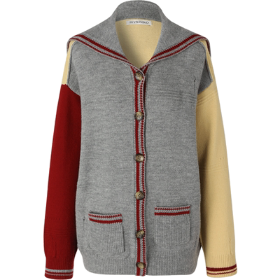 【早春新品】IIIVIVINIKO薇薏蔻学院风海军领绵羊毛拼色针织开衫