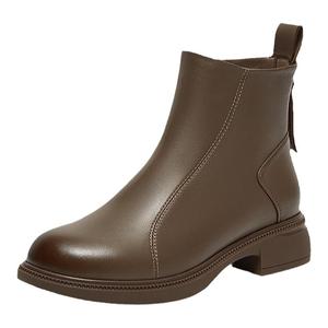 百思图冬商场新款加绒美拉德羊皮靴粗跟女马丁靴短靴G2176DD4