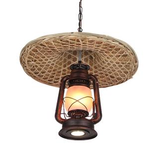 马灯复古饭店吧台民宿火锅店竹编斗笠草帽特色创意吊灯火苗火焰灯