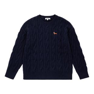 CLIMAX VISION安哥拉纤绒纱/小狗刺绣保暖圆领复古绞花毛衣针织衫