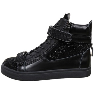 男女同款休闲鞋明星同款高帮女鞋烫钻双拉链潮男鞋gz-02白色鞋