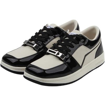 金属袢拼色方头运动鞋