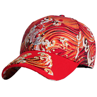 满江红锦鲤逐浪帽子2025秋季新款时尚休闲棒球帽红色国潮牌鸭舌帽