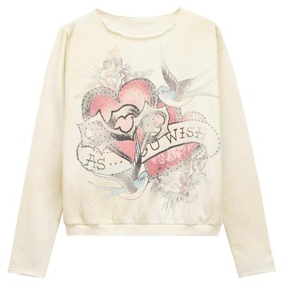 Ed Hardy埃德哈迪春季流行新款水浆印烫钻女士套头衫美式复古卫衣