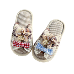 春秋季女童亚麻拖鞋儿童2026新款室内防滑家居鞋中大童宝宝棉麻拖