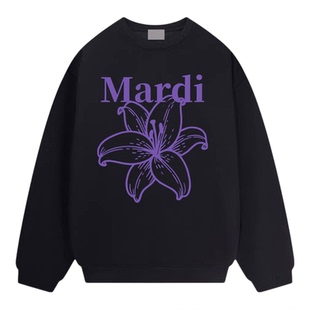 idcerem Mardi徐若晗同款紫色百合花加绒卫衣女冬季圆领宽松上衣