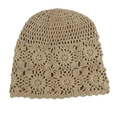 单层手工钩花针织帽透气堆堆帽女