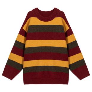 KEIKO 韩系氛围感条纹毛衣女25秋冬灵气撞色松弛感圆领毛针织衫