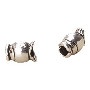 S925纯银复古泰银小胖鱼隔珠银鱼鲤鱼大孔桶珠小DIY宝宝手绳银饰