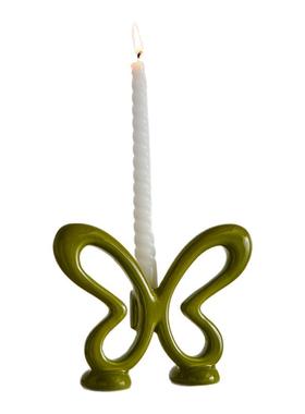 蝶舞吉祥陶瓷烛台客厅餐桌摆件