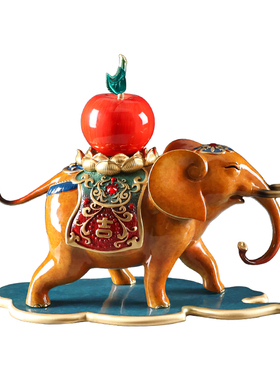 吉祥如意铜大象摆件中式客厅玄关