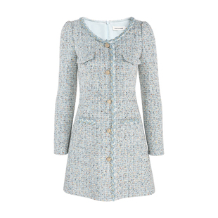 韩语琳空间轻奢小香风粗花呢长袖连衣裙女春季名媛气质修身短裙子