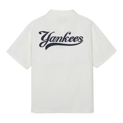 MLB官方男女情侣学院风大logo宽松短袖衬衫外套24夏季新款WSV03