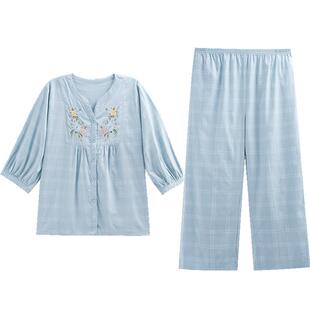 秋鹿莫代尔睡衣女士V领显瘦提花七分灯笼袖2026春新款家居服套装