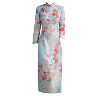 粉色长袖旗袍秋冬季加绒加厚保暖女连衣裙新中式年轻款胖mm特大码