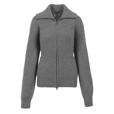 东黎强缩绒大翻领拉链针织开衫