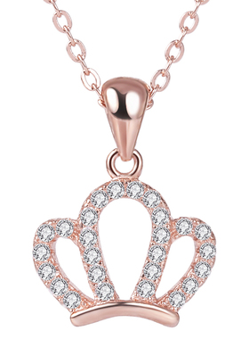 925银镀18k玫瑰金皇冠锁骨项链女