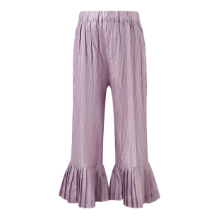 Little Naive女童休闲裤春夏新款皱感肌理直筒裤子儿童压褶喇叭裤