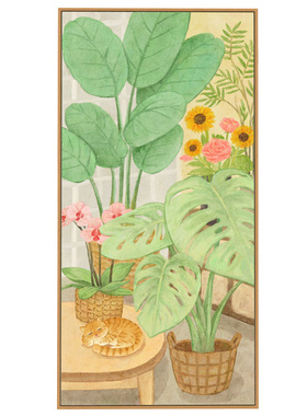北欧原木奶油风玄关装饰画竖版画