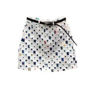 网红白色牛仔短裙女个性提花夏天显瘦显腿长洋气A字半身包臀裙潮