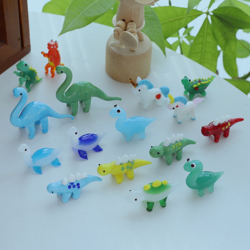 创意恐龙桌面玻璃摆饰动物彩色书桌摆件可爱迷你客厅玻璃独角兽