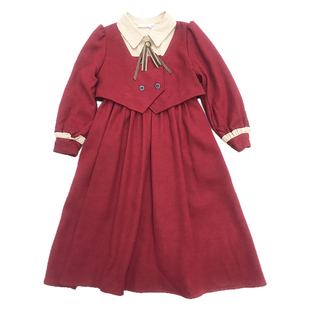 女童新年连衣裙中大童秋冬款学院风裙子女孩洋气假两件加绒公主裙