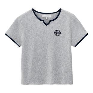 MOUSSY 夏季非正式学院风基础撞色刺绣T恤028HS490-1191